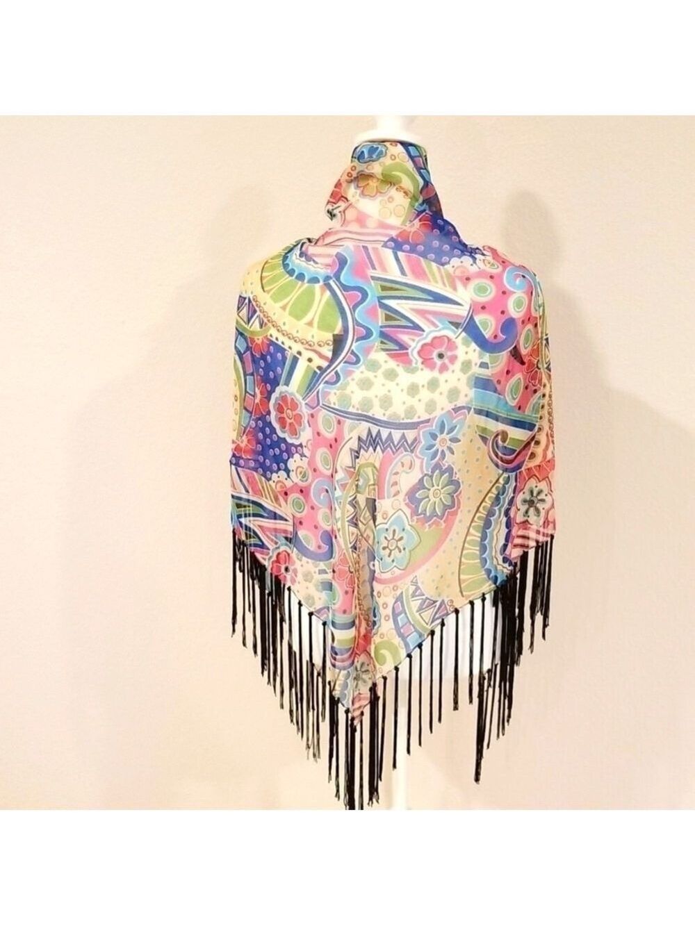 Floral fringed shawl,wrap one size,polyester. - Picture 4 of 7